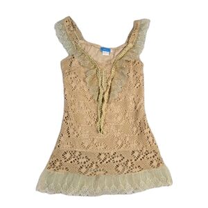 Linen Babydoll Cami Tank Top Lace Crochet Indie Boho Granola Festival Romantic